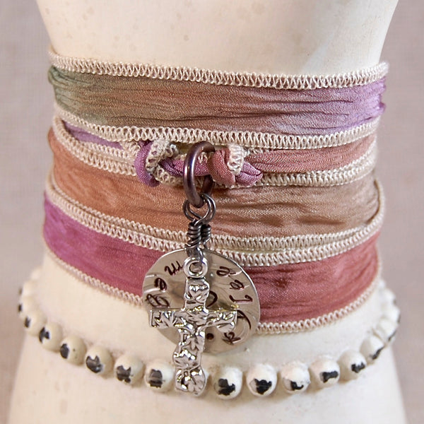 Personalized Bracelet, Mothers Bracelet, Name Bracelet, Charm Bracelet,  Silk Wrap Bracelet