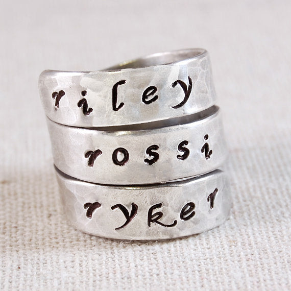 Mothers Ring Name, Personalized Ring for Mom, 3 Name Ring, Custom Ring, Hand Stamped Ring, Mothers Name Ring, Triple Wrap Ring