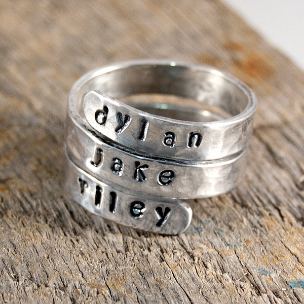 Personalized Mothers Ring Sterling Silver Handstamped Mothers Name Ring