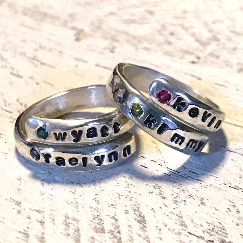 Mother's Ring With 4 Names, 4 Birthstones, and 1 Phrase Mothers Day Gift Mom  Ring Sterling Silver Custom Engraved Jewelry P26 - Etsy