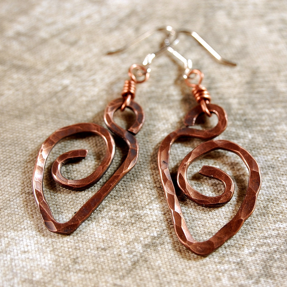 Balled and Wrapped Copper Wire Earrings with Silver Ear Wires