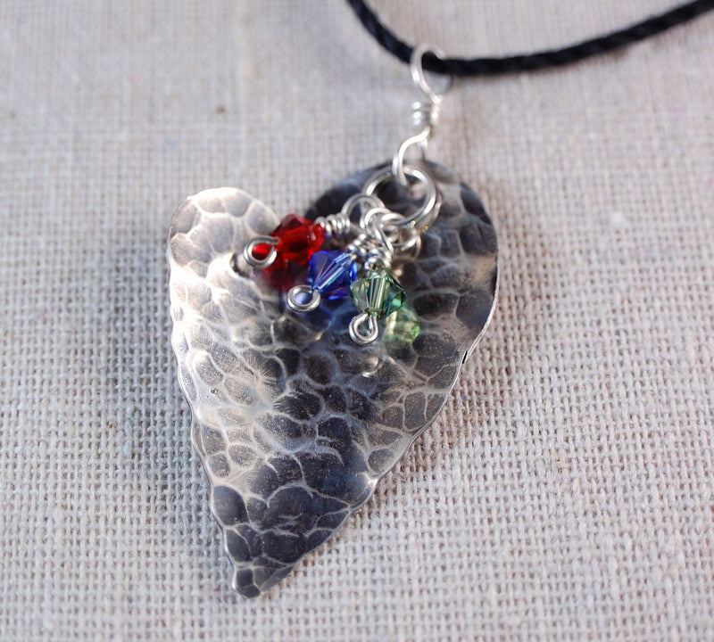 Personalized Necklace, Mother Necklace, Personalized Sweetheart Necklace Sterling Silver Hammered Heart