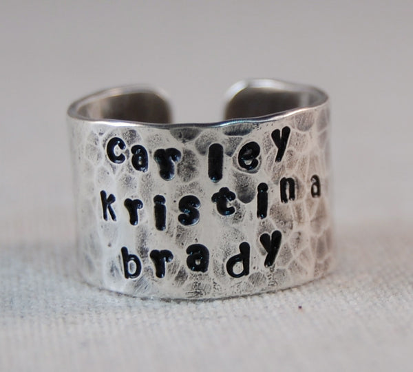 Personalized Mothers Ring Sterling Silver Hand Stamped Ring