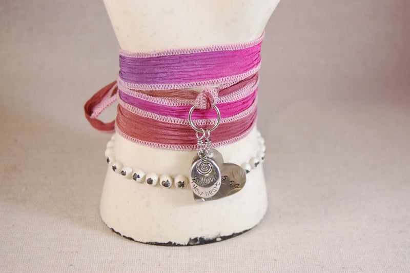 Personalized Bracelet, Mothers Bracelet, Name Bracelet, Charm Bracelet, Silk Ribbon Bracelet