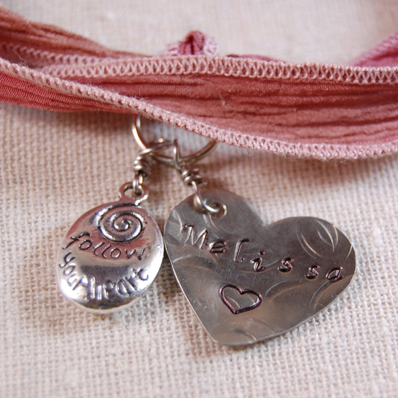 Personalized Bracelet, Mothers Bracelet, Name Bracelet, Charm Bracelet, Silk Ribbon Bracelet