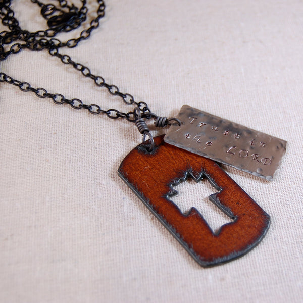 Cross Necklace, Inspirational Necklace, Dog Tag Necklace, Trust in the Lord
