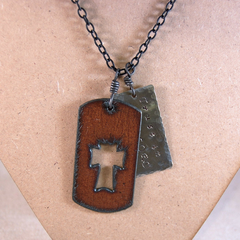 Cross Necklace, Inspirational Necklace, Dog Tag Necklace, Trust in the Lord