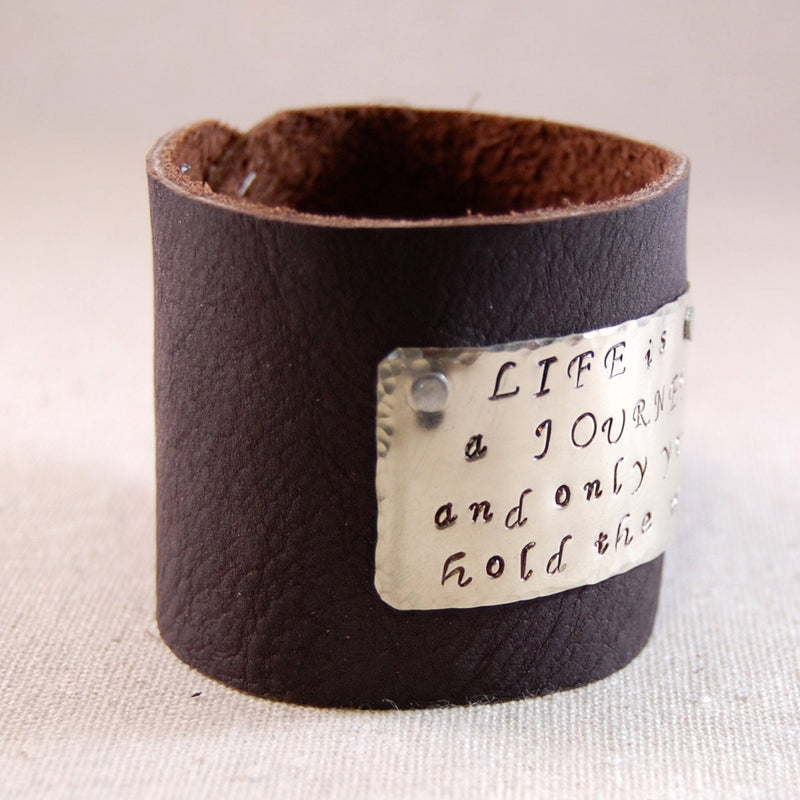 Inspirational Bracelet Leather Cuff Bracelet for women Mantra Bracelet Hand Stamped Bracelet