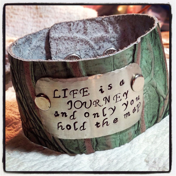 Inspirational Bracelet Leather Cuff Bracelet for women Mantra Bracelet Hand Stamped Bracelet