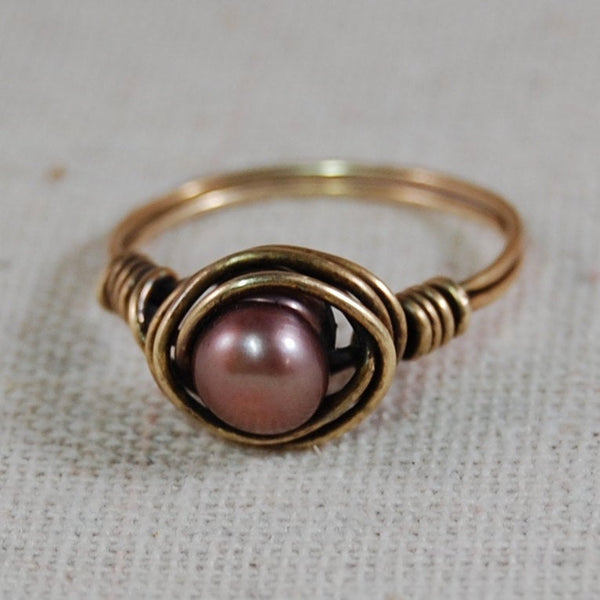 Freshwater Pearl Ring Wired Wrapped Ring Gifts for Her