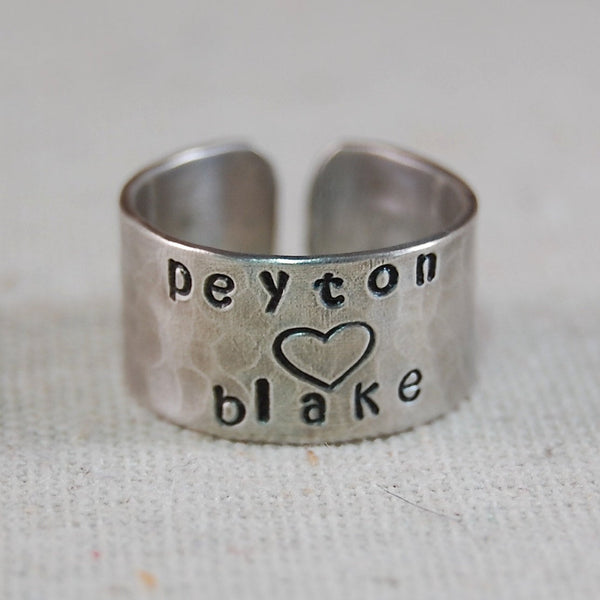 Personalized Mothers Ring Sterling Silver Hand Stamped Ring
