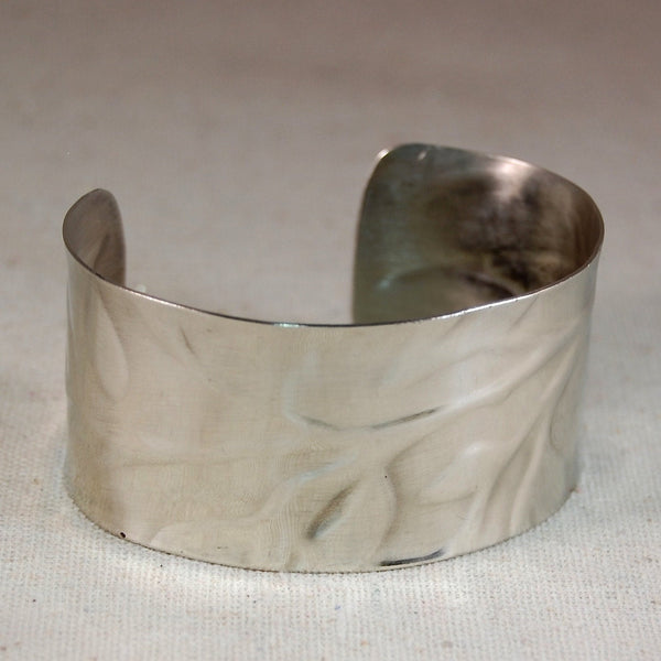 Sterling Silver Cuff Bracelet - Wide Cuff - Metal Cuff Bracelet - Leaf Pattern - Textured Cuff Bracelet