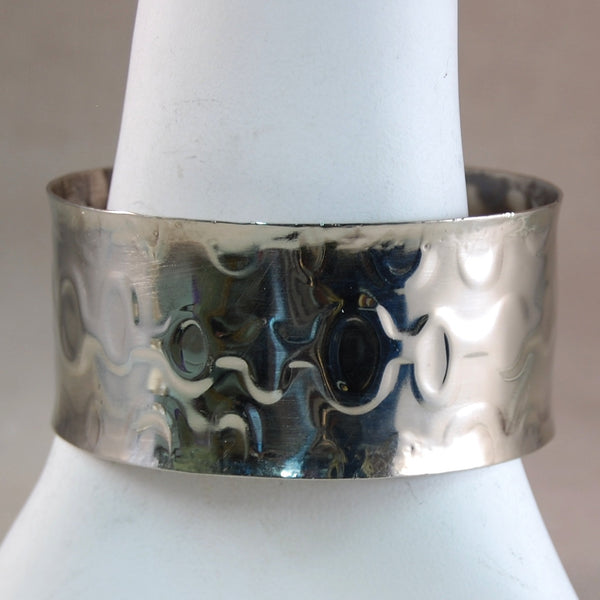 Sterling Silver Cuff Bracelet - Wide Cuff - Metal Cuff Bracelet - Oval Pattern - Textured Cuff Bracelet