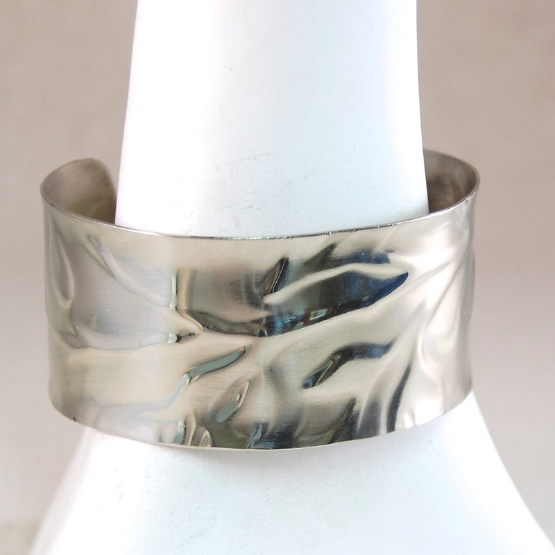 Sterling Silver Cuff Bracelet - Wide Cuff - Metal Cuff Bracelet - Leaf Pattern - Textured Cuff Bracelet