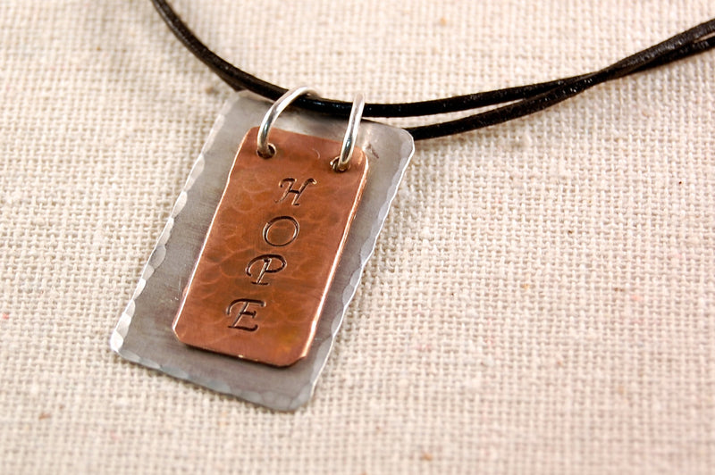 Hope Necklace, Inspiration Necklace, Copper Pedant, Sterling Silver Necklace