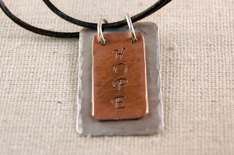 Hope Necklace, Inspiration Necklace, Copper Pedant, Sterling Silver Necklace