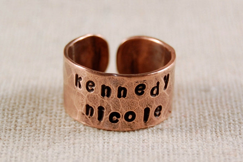 Personalized Ring Copper Mother Ring Father Ring Hand Stamped Wrap Ring