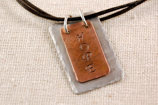 Hope Necklace, Inspiration Necklace, Copper Pedant, Sterling Silver Necklace