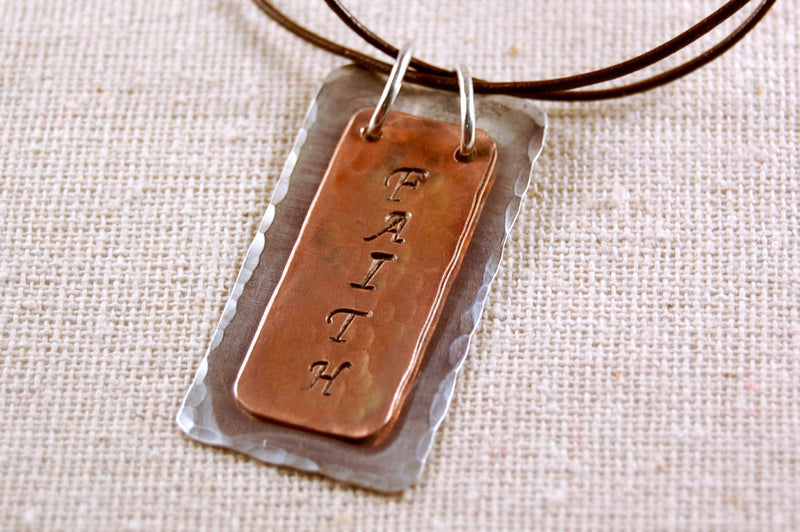 Faith Necklace, Inspiration Necklace, Copper Pendant, Sterling Silver Necklace