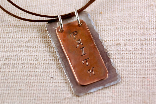 Faith Necklace, Inspiration Necklace, Copper Pendant, Sterling Silver Necklace