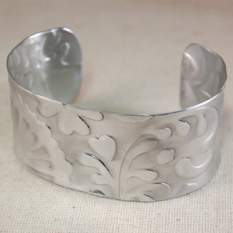 Wide Cuff Bracelet Aluminum Wide Metal Cuff Bracelet - Whimsical Pattern - Textured Cuff Bracelet