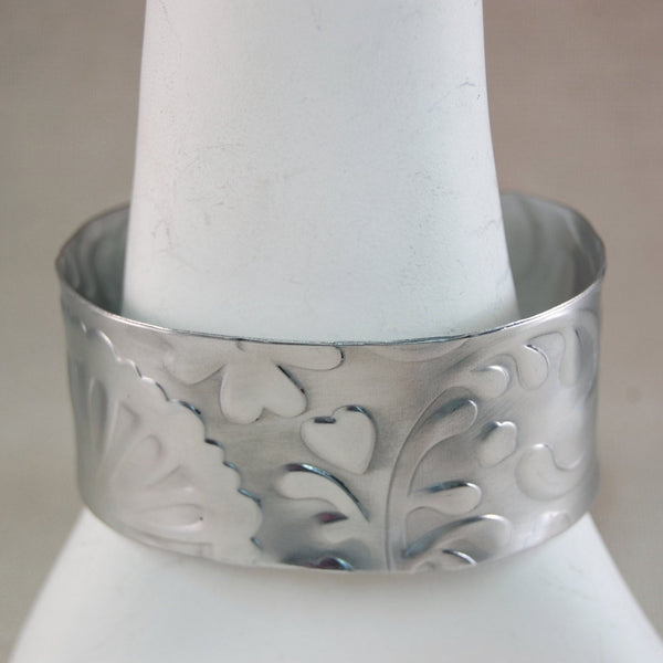 Wide Cuff Bracelet Aluminum Wide Metal Cuff Bracelet - Whimsical Pattern - Textured Cuff Bracelet