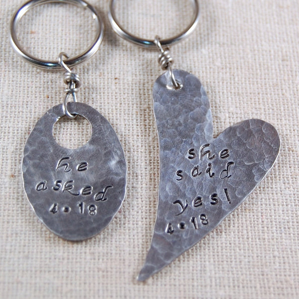 Wedding Keychain Set - Bridal Keychain Set - Personalized Keychain Set - Anniversary Keychain Set - First Date Keychain Set