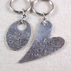 Wedding Keychain Set - Bridal Keychain Set - Personalized Keychain Set - Anniversary Keychain Set - First Date Keychain Set