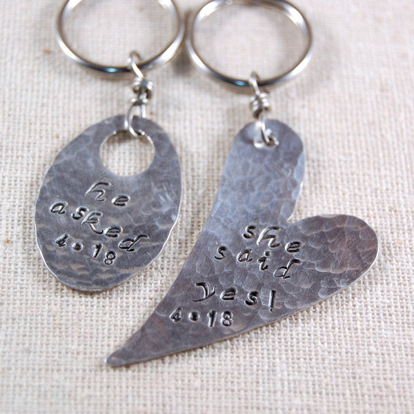 Wedding Keychain Set - Bridal Keychain Set - Personalized Keychain Set - Anniversary Keychain Set - First Date Keychain Set