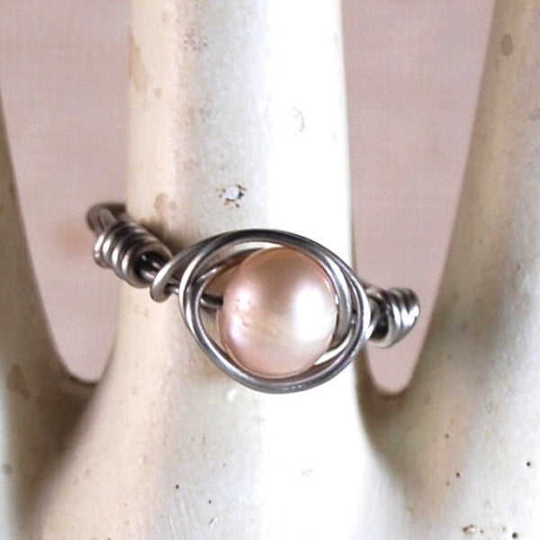 Stainless Steel Wire Wrapped Ring with Fresh Water Pearl Gift Ideas for Girlfriend Gift Ideas for Her