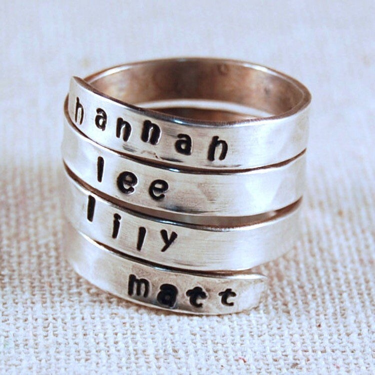 Personalized Family Cross Over Name and Birthstone Ring
