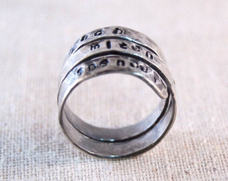 Personalized Mothers Ring Sterling Silver Handstamped Mothers Name Ring