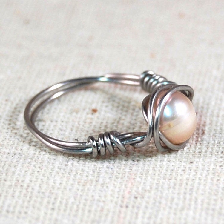 Stainless Steel Wire Wrapped Ring with Fresh Water Pearl Gift Ideas for Girlfriend Gift Ideas for Her