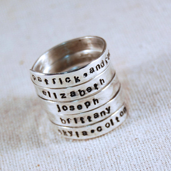 Personalized Mothers Ring, 5 Name Ring, Hand Stamped Mothers Ring, Personalized Name Ring, Wrap Ring Custom Ring Sterling Silver Ring