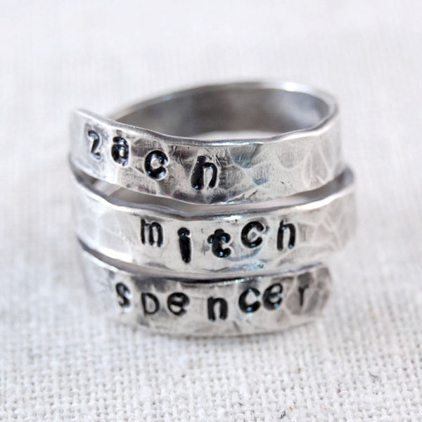 Personalized Mothers Ring Sterling Silver Handstamped Mothers Name Ring