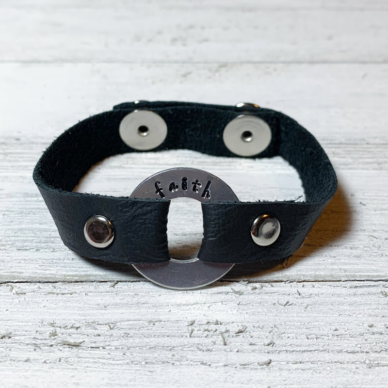 Hand Stamped Leather Washer Bracelet
