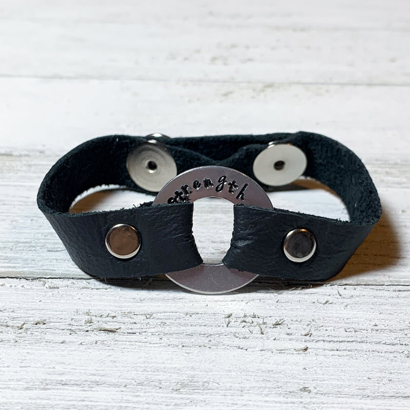 Hand Stamped Leather Washer Bracelet