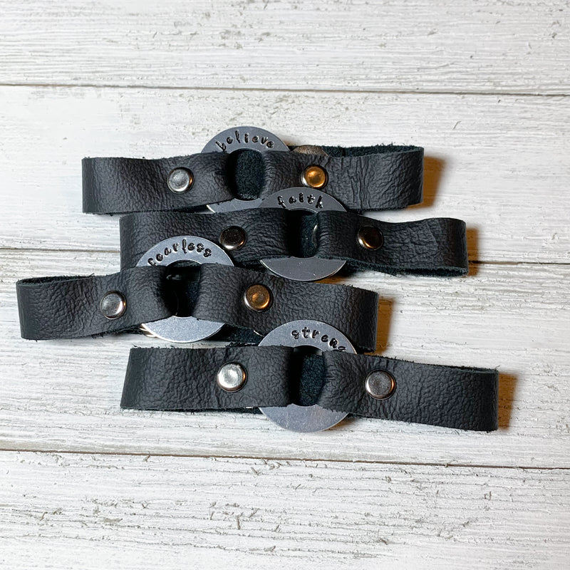 Hand Stamped Leather Washer Bracelet