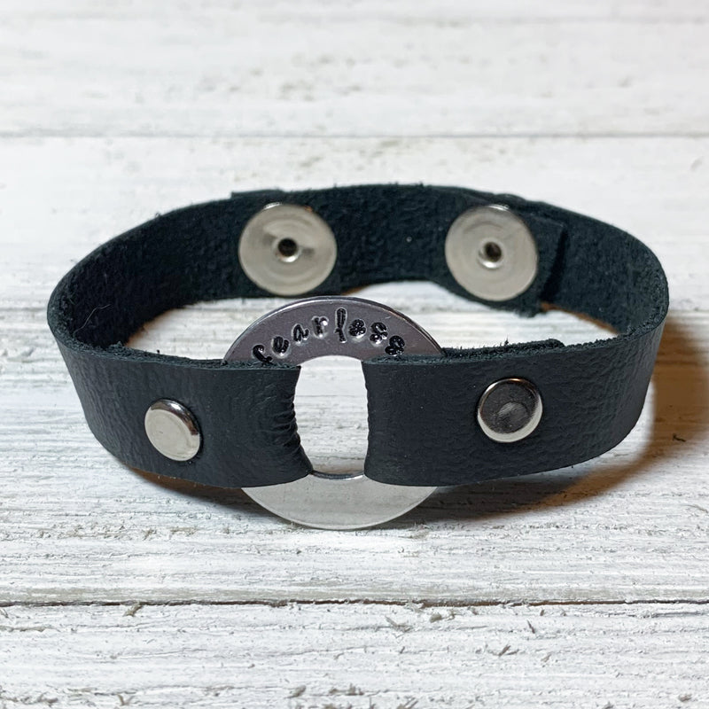 Hand Stamped Leather Washer Bracelet